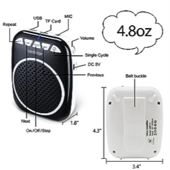WinBridge WB001 Portable Voice Amplifier with Headset Microphone Personal Speake - Picture 4 of 8